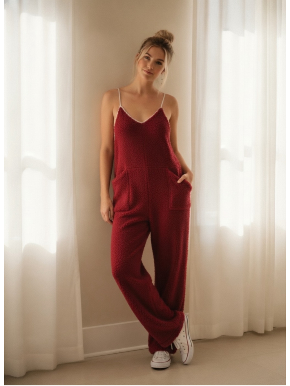 Altar’d State AS Revival Oversized Cozy Jumpsuit Size OSFM (22” PTP) Rasberry